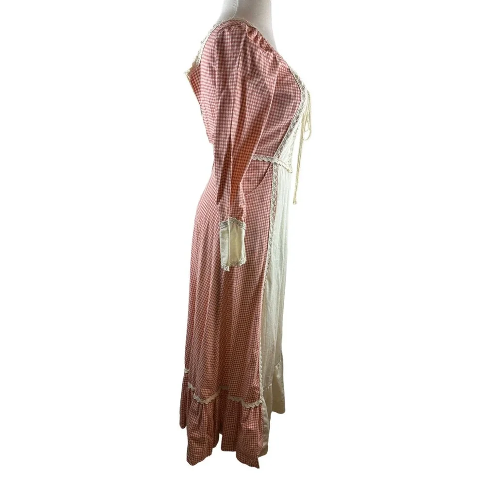 Vintage Gunne Sax Jessica Mcclintock Prairie Boho Corset Dress Checkered Red - Picture 9 of 13